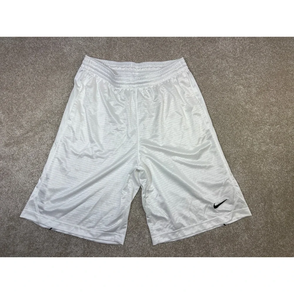 Nike Men's Shimmer White Athletic‎ Basketball Shorts Black Swoosh Logo Size L